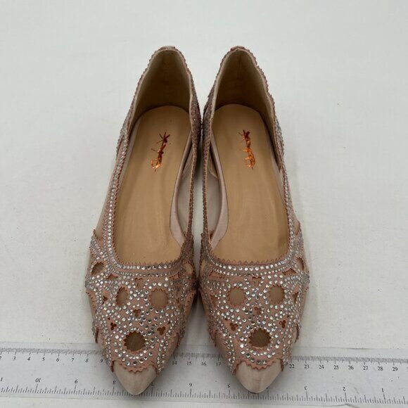 XYD Women Elegant Pointed Toe Rhinestone Flats Mesh Slip On Low Heel Crystal - Picture 3 of 8